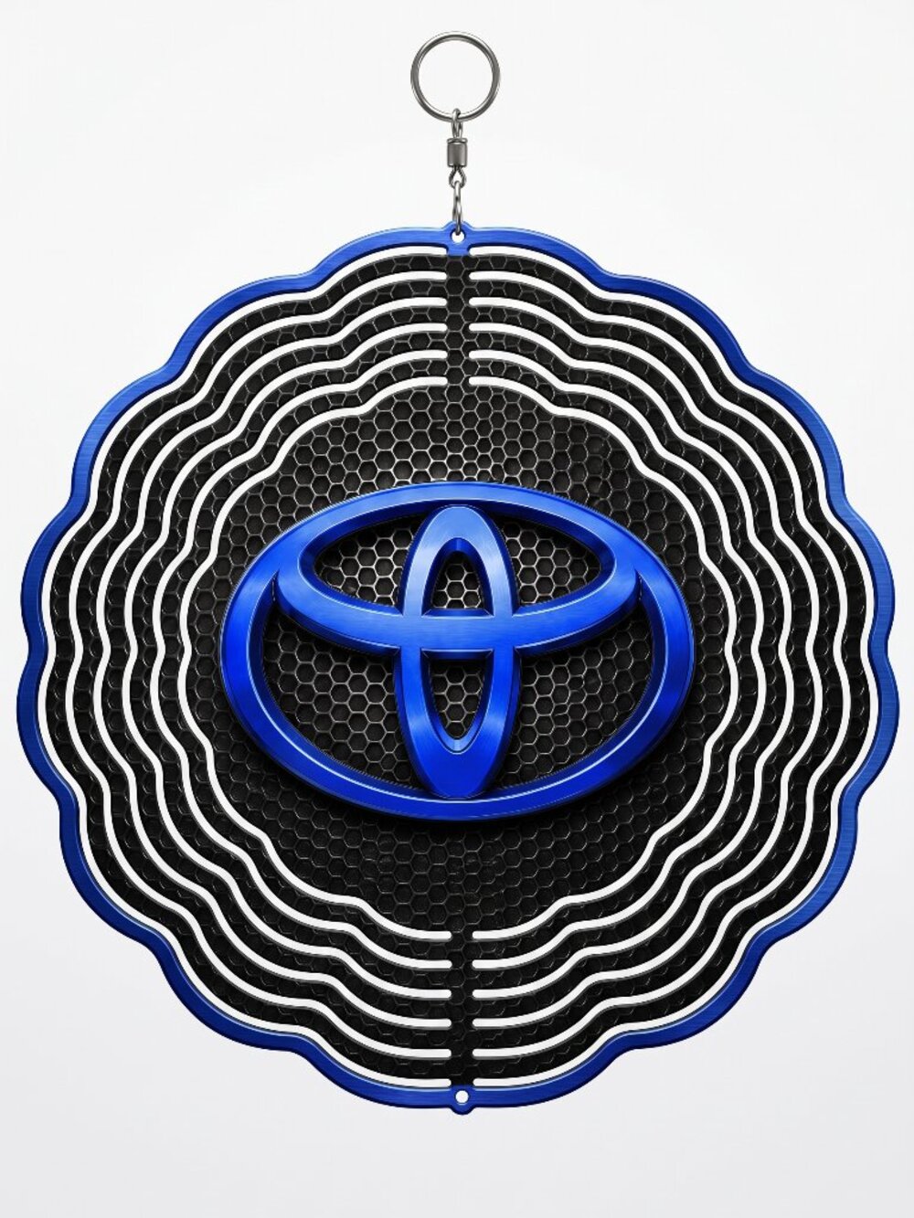 10" Toyota Logo Kinetic Wind Spinner - Blue Chrome Metal Hanging Yard Decor